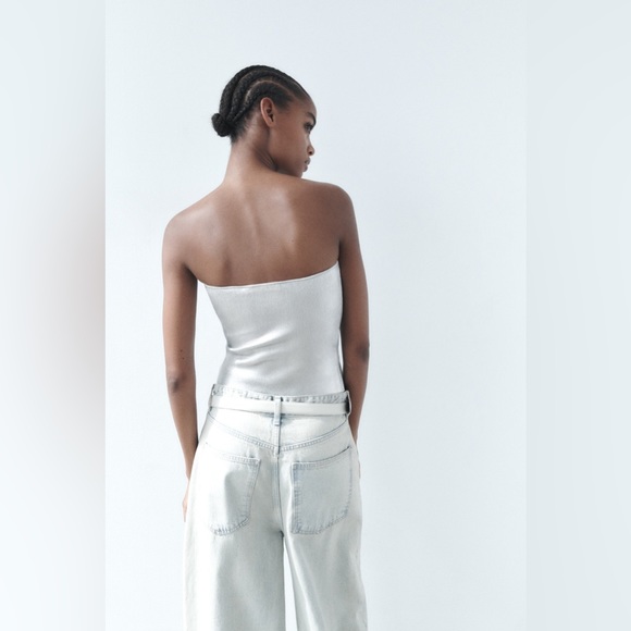 🇺🇸 NWT ZARA SILVER BUSTIER TOP - Picture 2 of 8